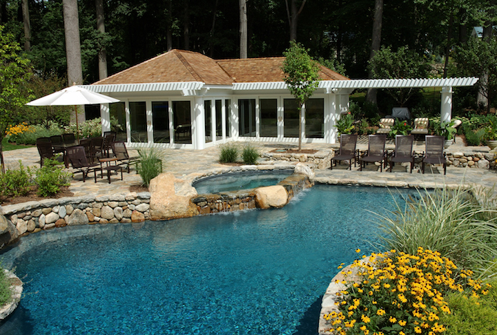 Sparkling clean pool water with sunlight reflections